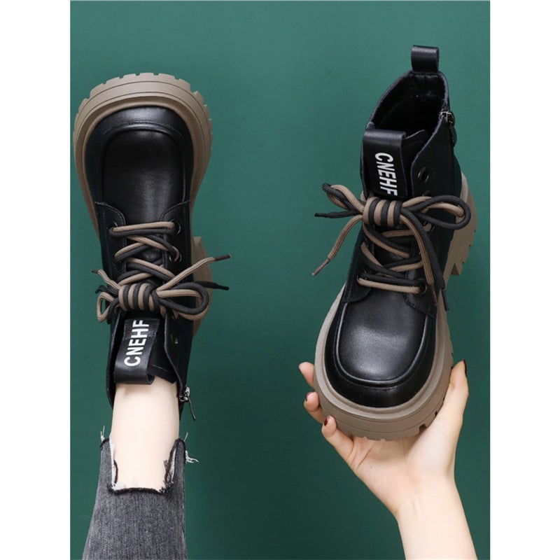 Genuine Leather Martin Boots Women'S 2025 Mango Head Thick Bottom Korean-Style All-Match British Parent-Child Ankle Boots Small Size 33 - Image 2