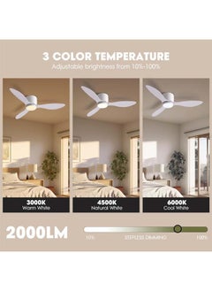 L&E Ceiling Fans with Lights, 42 Inch Low Noise Reversible Airflow DC Motor Ceiling Fan with Remote Control, 2000LM Flush Mount Ceiling Fan for for Bedroom, Living Room-White  - Image 3