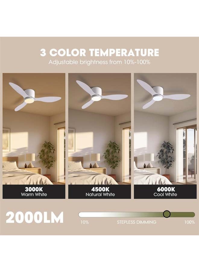 L&E Ceiling Fans with Lights, 42 Inch Low Noise Reversible Airflow DC Motor Ceiling Fan with Remote Control, 2000LM Flush Mount Ceiling Fan for for Bedroom, Living Room-White  - Image 3