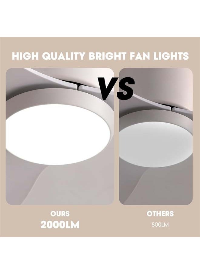 L&E - Ceiling Fans with Lights, 42 Inch Low Noise Reversible Airflow DC Motor Ceiling Fan with Remote Control, 2000LM Flush Mount Ceiling Fan for for Bedroom, Living Room-White - Image 1