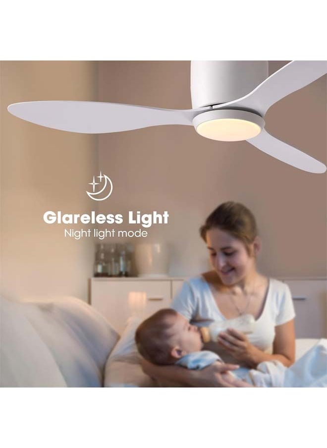 L&E - Ceiling Fans with Lights, 42 Inch Low Noise Reversible Airflow DC Motor Ceiling Fan with Remote Control, 2000LM Flush Mount Ceiling Fan for for Bedroom, Living Room-White - Image 1