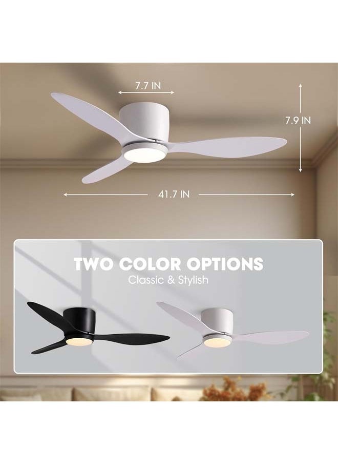 L&E - Ceiling Fans with Lights, 42 Inch Low Noise Reversible Airflow DC Motor Ceiling Fan with Remote Control, 2000LM Flush Mount Ceiling Fan for for Bedroom, Living Room-White - Image 1