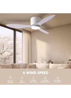 L&E Ceiling Fans with Lights, 42 Inch Low Noise Reversible Airflow DC Motor Ceiling Fan with Remote Control, 2000LM Flush Mount Ceiling Fan for for Bedroom, Living Room-White  - Image 2