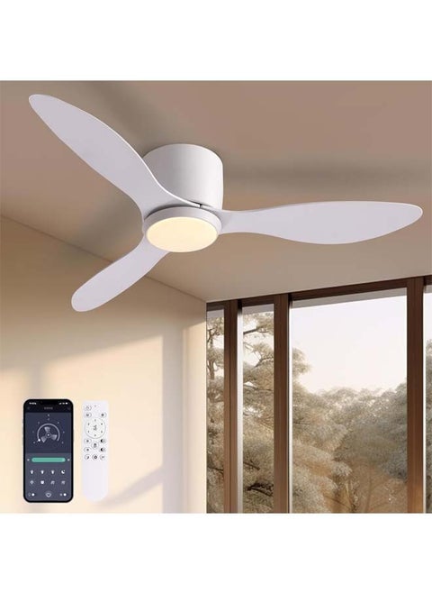 Ceiling Fans with Lights, 42 Inch Low Noise Reversible Airflow DC Motor Ceiling Fan with Remote Control, 2000LM Flush Mount Ceiling Fan for for Bedroom, Living Room-White