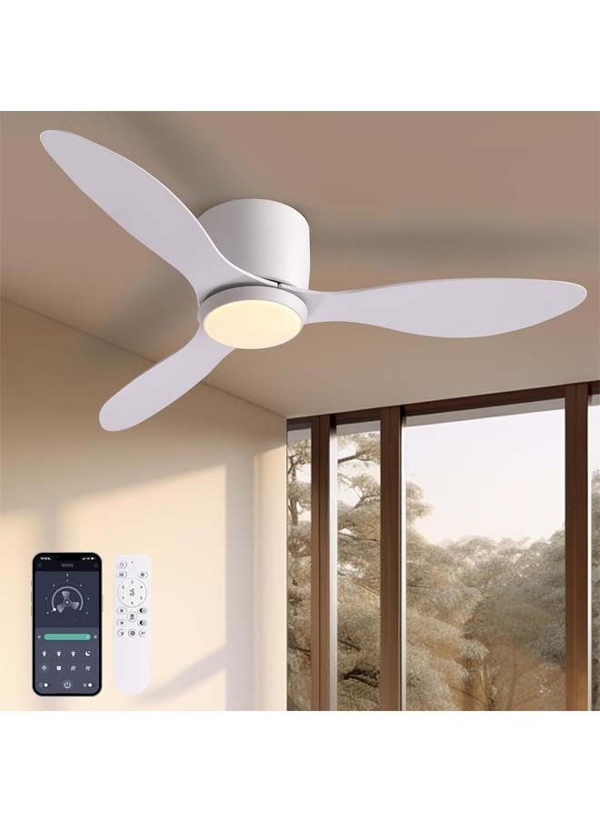 L&E Ceiling Fans with Lights, 42 Inch Low Noise Reversible Airflow DC Motor Ceiling Fan with Remote Control, 2000LM Flush Mount Ceiling Fan for for Bedroom, Living Room-White  - Image 1