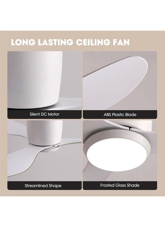 L&E - Ceiling Fans with Lights, 42 Inch Low Noise Reversible Airflow DC Motor Ceiling Fan with Remote Control, 2000LM Flush Mount Ceiling Fan for for Bedroom, Living Room-White - Image 1