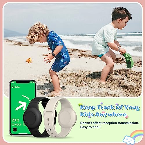TOLUOHU AirTag Case, Waterproof AirTag Bracelet & Necklace for Kids, Soft Silicone Air Tag Holder with Key Ring (Black+ Beige, White) - Image 3