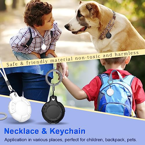 TOLUOHU AirTag Case, Waterproof AirTag Bracelet & Necklace for Kids, Soft Silicone Air Tag Holder with Key Ring (Black+ Beige, White) - Image 5