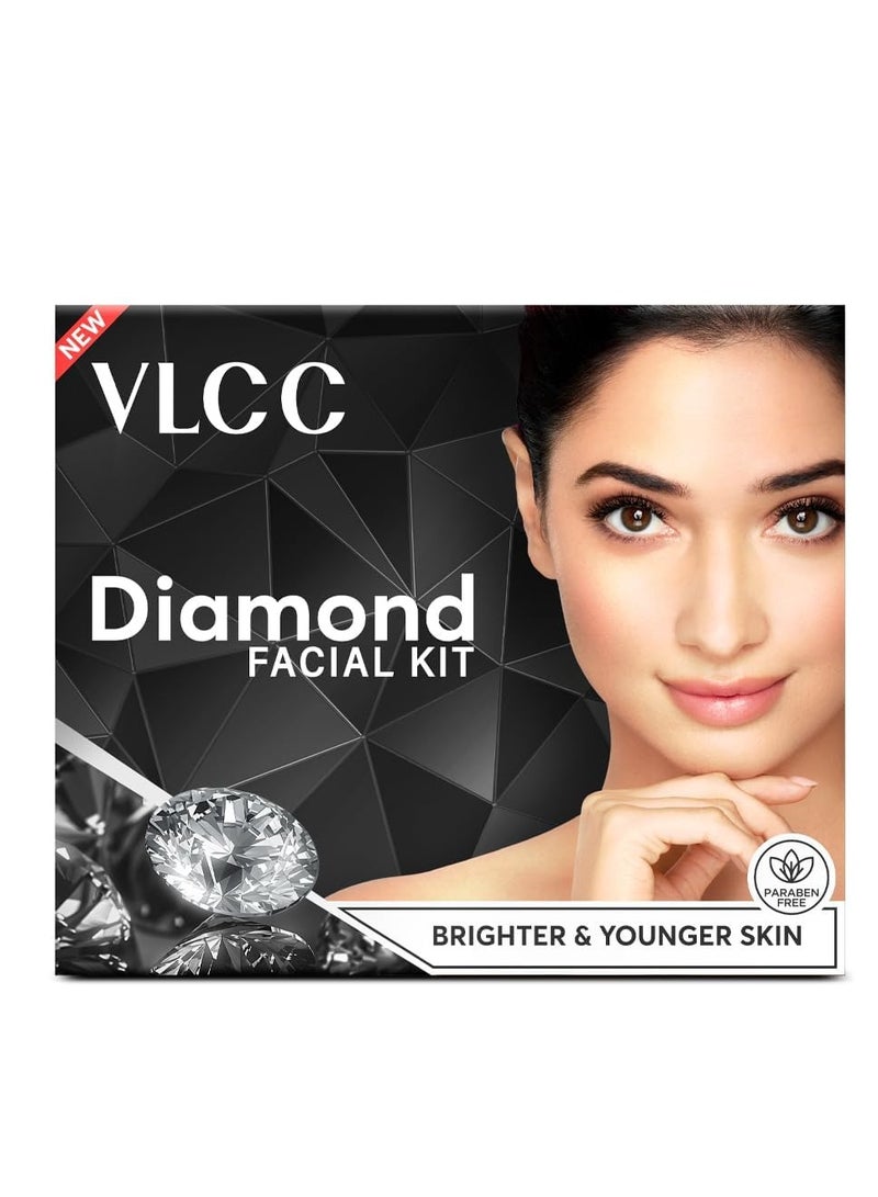 VLCC Diamond Facial Kit - 60g | Skin purifying with Parlour Glow | Improves Skin Elasticity, Brightens and Lightens Patchy Damaged Skin | With Colloidal Diamond, Jojoba Oil, Olive Oil & Aloe Vera. - Image 1
