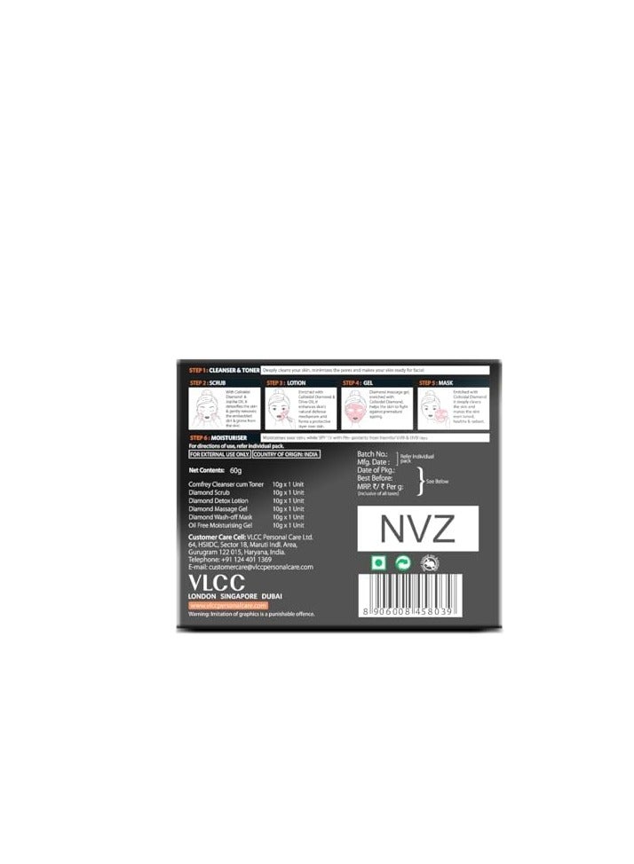 VLCC Diamond Facial Kit - 60g | Skin purifying with Parlour Glow | Improves Skin Elasticity, Brightens and Lightens Patchy Damaged Skin | With Colloidal Diamond, Jojoba Oil, Olive Oil & Aloe Vera. - Image 5