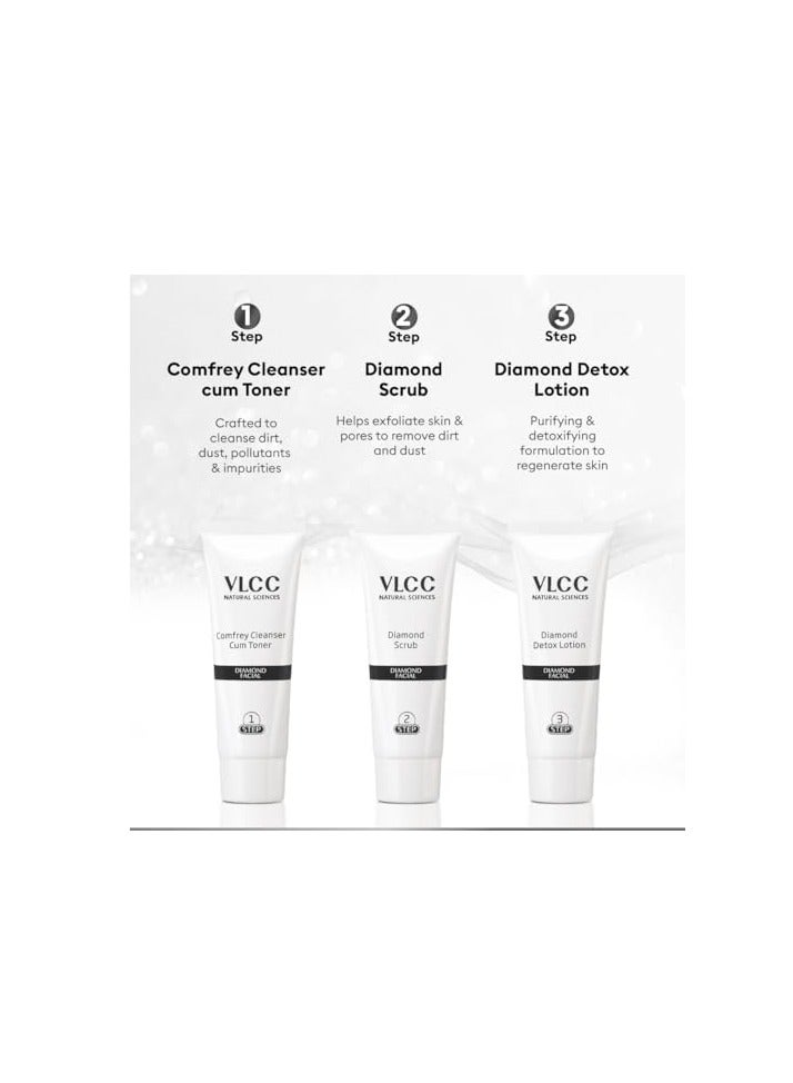 VLCC Diamond Facial Kit - 60g | Skin purifying with Parlour Glow | Improves Skin Elasticity, Brightens and Lightens Patchy Damaged Skin | With Colloidal Diamond, Jojoba Oil, Olive Oil & Aloe Vera. - Image 2