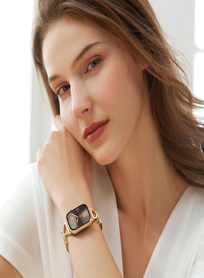 Dirrelo Slim Designed Bands Compatible for Apple Watch Band 40mm 41mm 38mm 42mm 44mm 45mm 46mm Women, Metal Clasp Thin Replacement Strap for iWatch Series 10 SE 9 8 7 6 5 4 3 2 1, Rosegold - Image 2