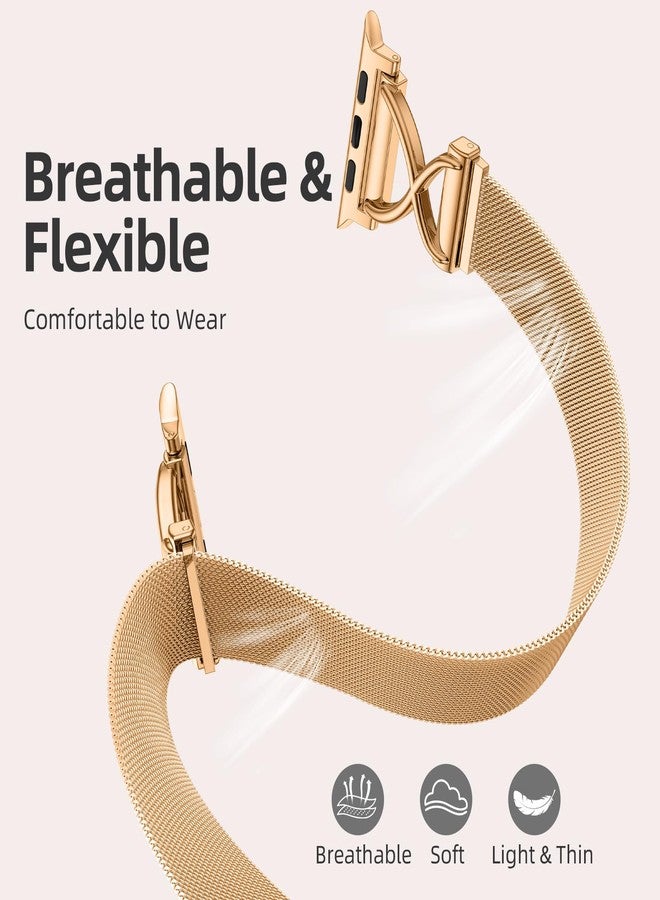 Dirrelo Slim Designed Bands Compatible for Apple Watch Band 40mm 41mm 38mm 42mm 44mm 45mm 46mm Women, Metal Clasp Thin Replacement Strap for iWatch Series 10 SE 9 8 7 6 5 4 3 2 1, Rosegold - Image 4