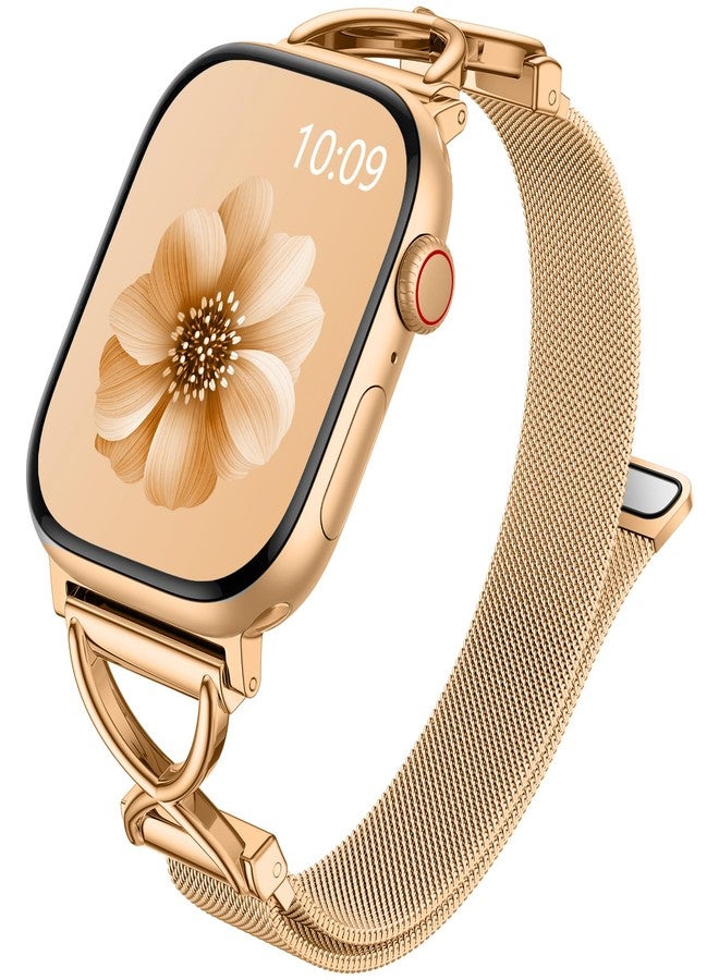 Dirrelo Slim Designed Bands Compatible for Apple Watch Band 40mm 41mm 38mm 42mm 44mm 45mm 46mm Women, Metal Clasp Thin Replacement Strap for iWatch Series 10 SE 9 8 7 6 5 4 3 2 1, Rosegold - Image 1