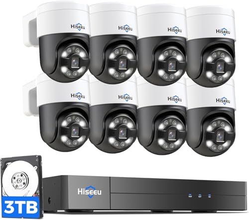Hiseeu 【Human Tracking+300°Pan 90°Tilt】 Hiseeu 4K PoE Security Camera System,Wired NVR Security Camera System w/8 * 5MP PoE PTZ Camera Outdoor&Indoor,2-Way Audio,Color Night Vision,7/24 Record - Image 1