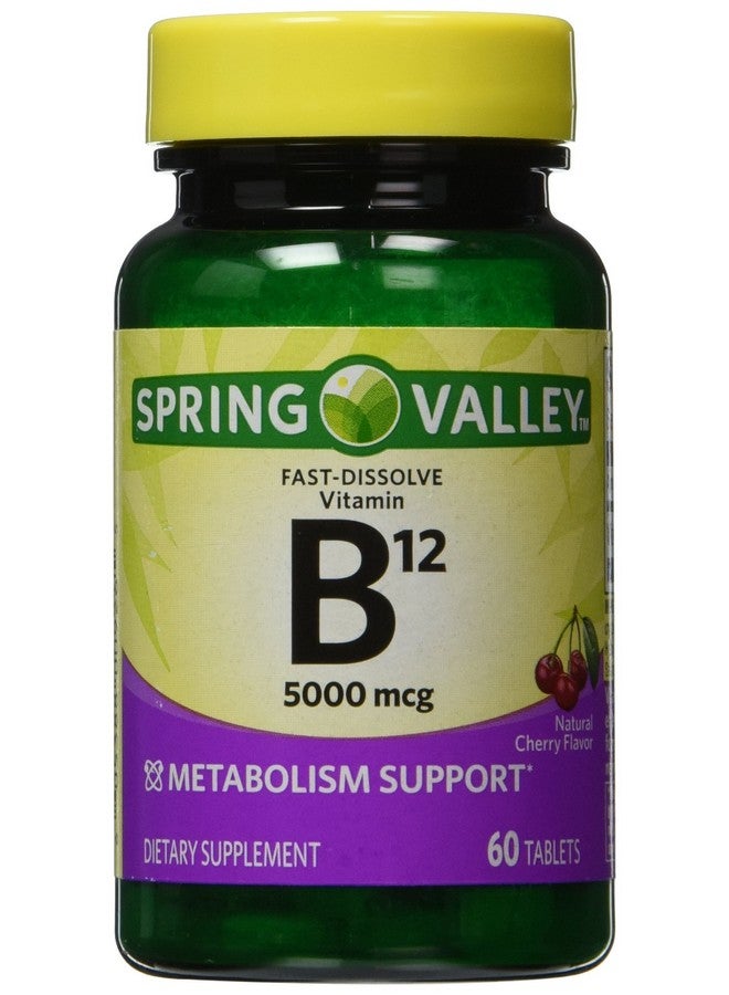 SPRING VALLEY سبرينغ فالي - فيتامين ب-12 5000 ميكروغرام، تحت اللسان، نكهة الكرز، 60 ميكرو لوزينجز - Image 1
