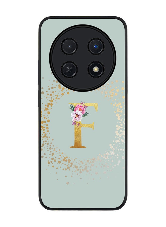 Stylizedd Rugged Black edge case for Huawei nova 12i 4G, Slim fit Soft Cover - Custom Monogram Initial Letter Floral Pattern Alphabet - F (Light Grey) - Image 1