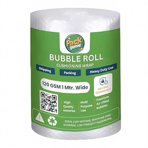 PackGenie 120 Gsm Heavy Air Bubble Wrap Packing Roll for Safety, Multipurpose Packing Needs 1 Meter Wide (5 Meter) - Image 1