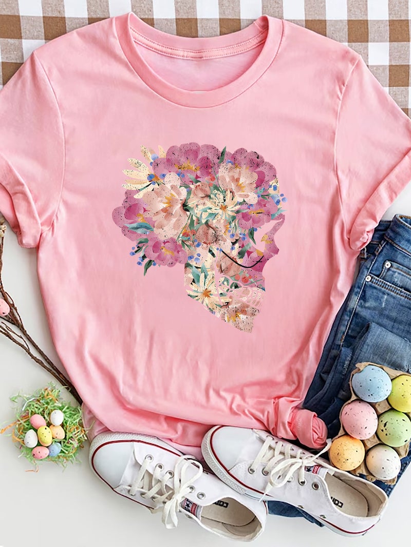 Independent Station Women'S Tops Round Neck Cartoon Printed Short-Sleeved T-Shirt-M - Image 1