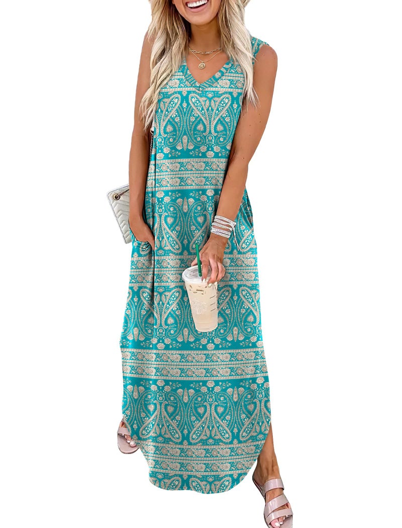 Sampeel Summer Dresses for Women 2025 V Neck Maxi Sundresses Beach Vacation Clothes Floral Dress Resort Wear Cruise Outfits L - Image 1
