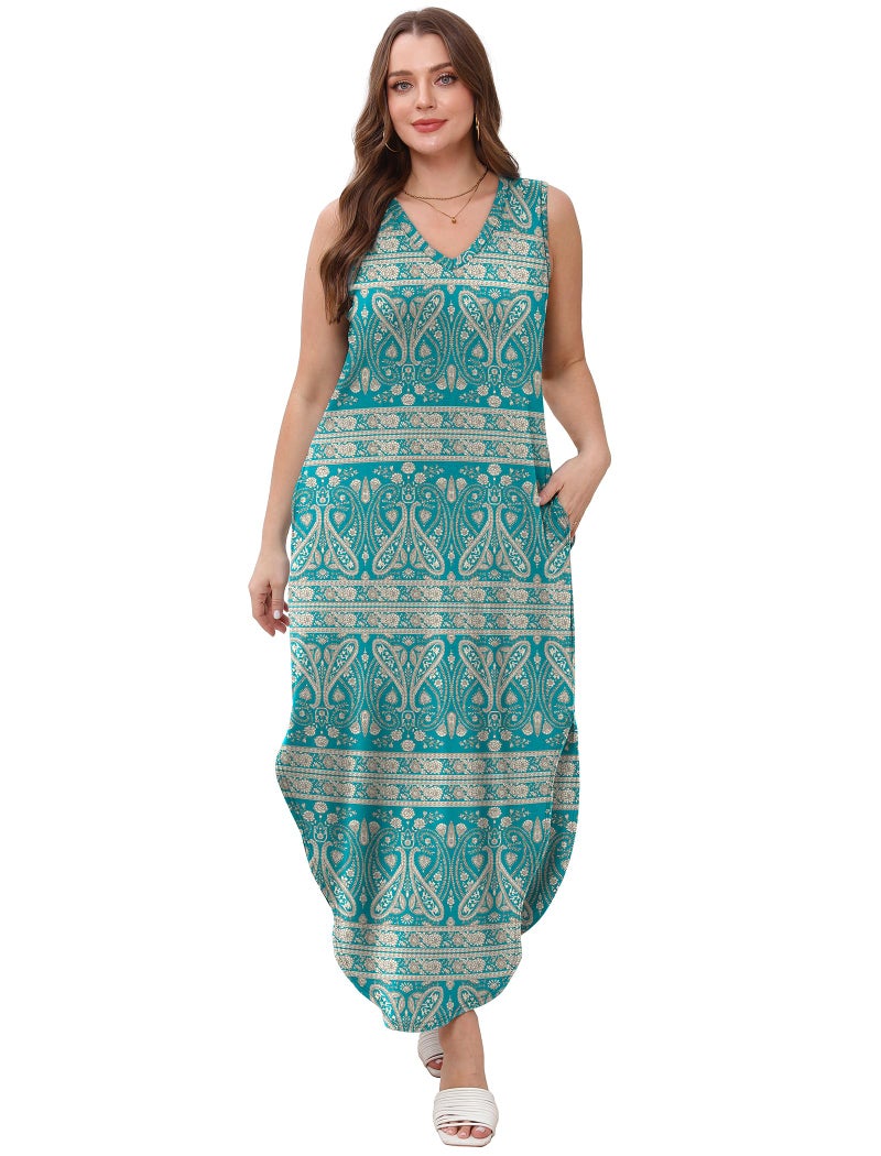 Sampeel Summer Dresses for Women 2025 V Neck Maxi Sundresses Beach Vacation Clothes Floral Dress Resort Wear Cruise Outfits L - Image 5