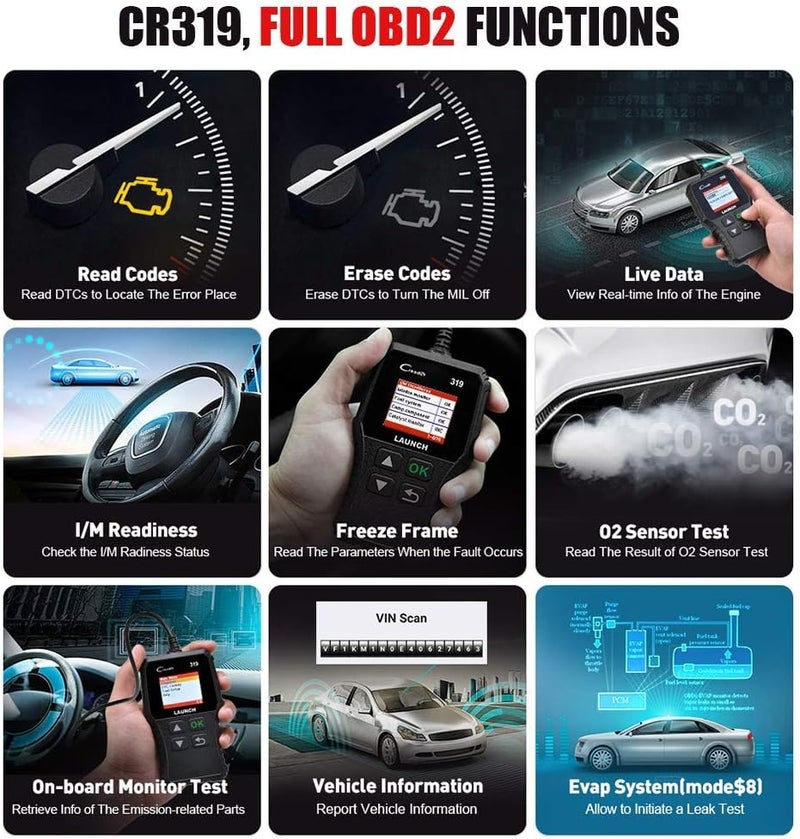 LAUNCH CR319 Car Diagnostic Tool OBD2 Scanner MIL Code Reader O2 EVAP - Image 2