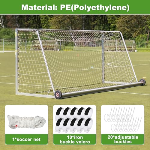 Visupor Soccer Net, Full Size Soccer Goal Net, Durable Polyethylene Football Net with Installation Accessories,24 x 8ft / 18 x 6.5ft / 10 x 6.5ft Soccer Replacement Nets for Match Training(Post Not Included) - Image 2
