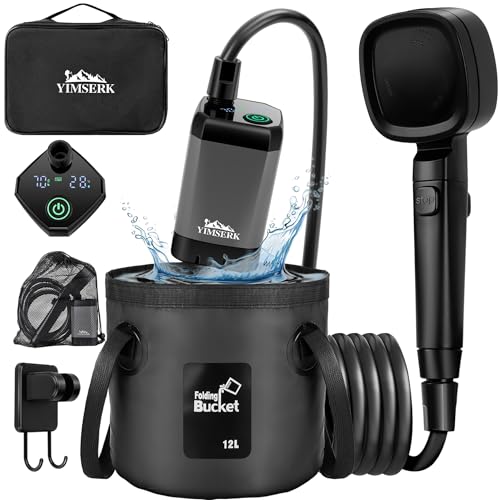 Yimserk 7800mAh Portable Shower for Camping Rechargeable Outdoor Shower Kit with 12L Foldable Bucket Handbag Filtered Shower Head IPX7 Waterproof Shower Pump for Camp Hiking Car Washing Pet Bath - Image 1