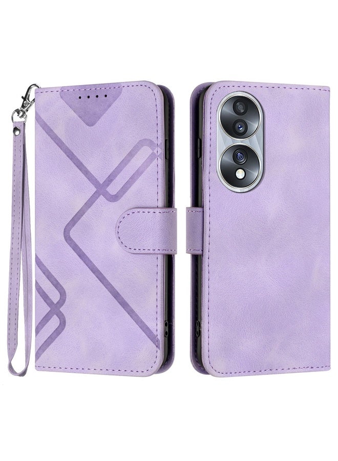 Case Cover For Honor 70 Line Pattern Skin Feel Leather Phone Case(Light Purple)