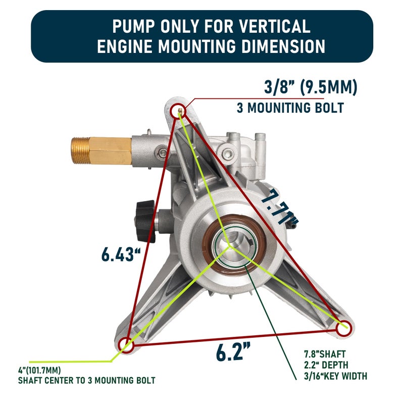Hourleey 7/8" Shaft Vertical Pressure Washer Pump, 3400PSI 2.5GPM, Replacement Pump for Power Washer Kit, Compatible with Honda, Simpson, RYOBI, Briggs & Stratton, Subaru, Craftsman - Image 3