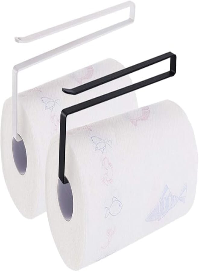 Spaceshoop Kitchen Paper Hanger Under Cabinet Paper Towel Holder Hanging Paper Towel Holder for Kitchen Bathroom Without Drilling Cabinet Towel Rack under cabinet paper towel holder walmart (white and black)
