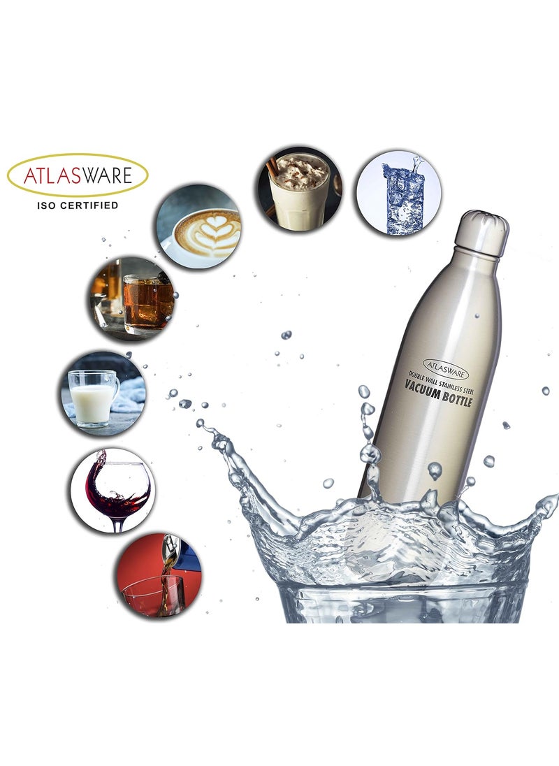 Atlasware Atlasware Made in India Stainless Steel Grey Vacuum Water Bottle, 750 ML| Tea Thermos| BPA-Free |Double Wall Vacuum Flasks, Leakproof Bottle |3 to 4 Cups Capacity| Color: Grey  - Image 4