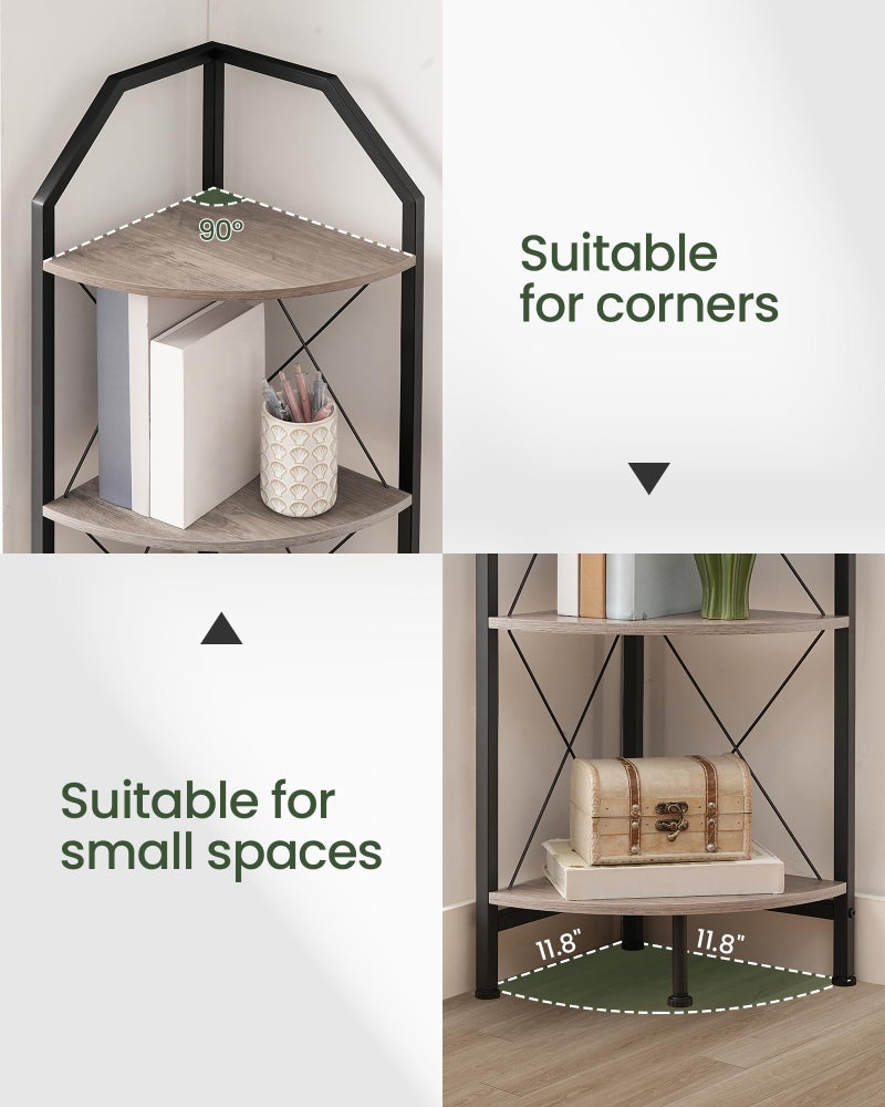 CHOEZON 4-Tier Corner Shelf, Industrial Corner Bookshelf, 47.6" Corner Storage Stand, Plant Stand Display Shelf, Corner Bookcase for Bedroom, Living Room, Home Office, Greige and Black TCJ09BG - Image 2
