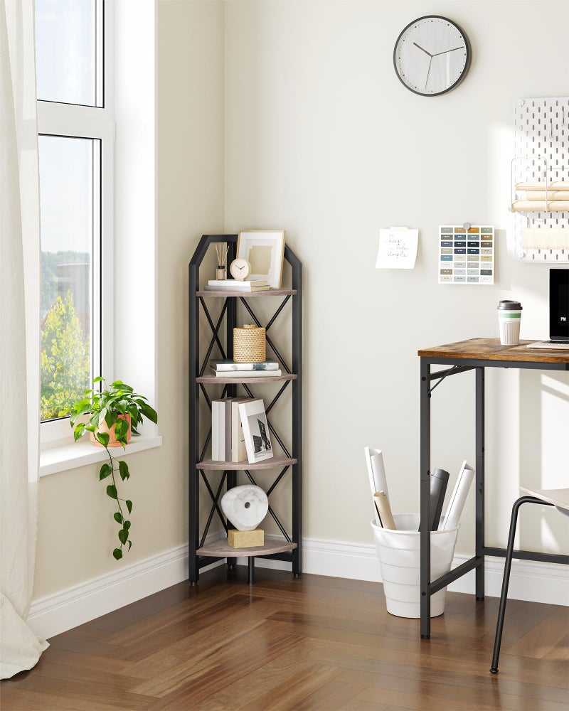 CHOEZON 4-Tier Corner Shelf, Industrial Corner Bookshelf, 47.6" Corner Storage Stand, Plant Stand Display Shelf, Corner Bookcase for Bedroom, Living Room, Home Office, Greige and Black TCJ09BG - Image 5