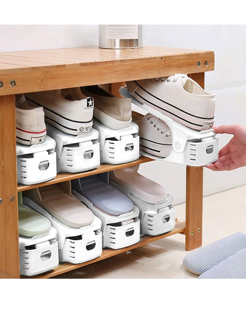 Adjustable Shoe Rack Organiser 10PCS Shoe Slots Organizer Space Saver Double Layer Shoe Rack Shoe Organizer for Closet(White) - Image 5