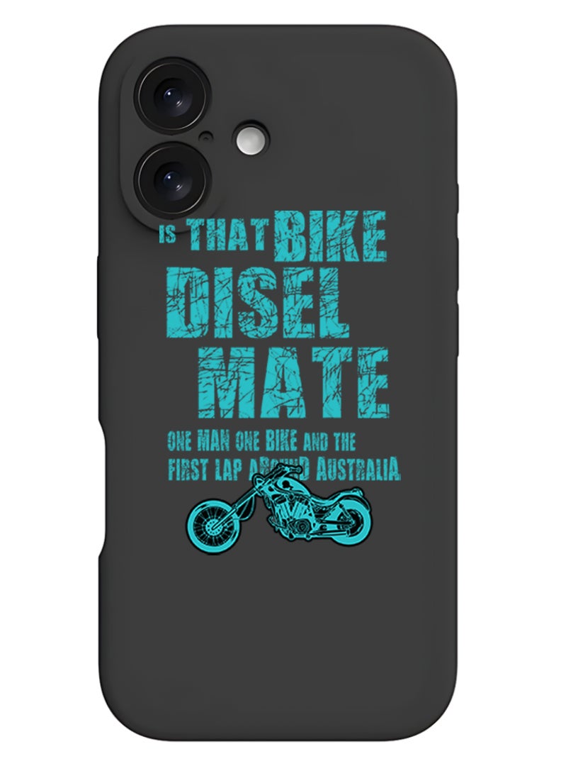 Theodor iPhone 16 Plus Black Protective Slim Fit Case Liquid Silicone Cover with Full Body Protection Anti-Scratch Shockproof Case For iPhone - Bike diesel mate - Image 1