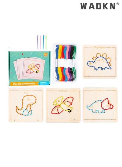 Dinosaur Threading Game for Ages 3-6, Early Education Wooden Toy,Wooden Lacing Dinosaur Puzzle Toy, Ideal Gift for Cognitive Development, Enhances Fine Motor Skills and Hand-Eye Coordination