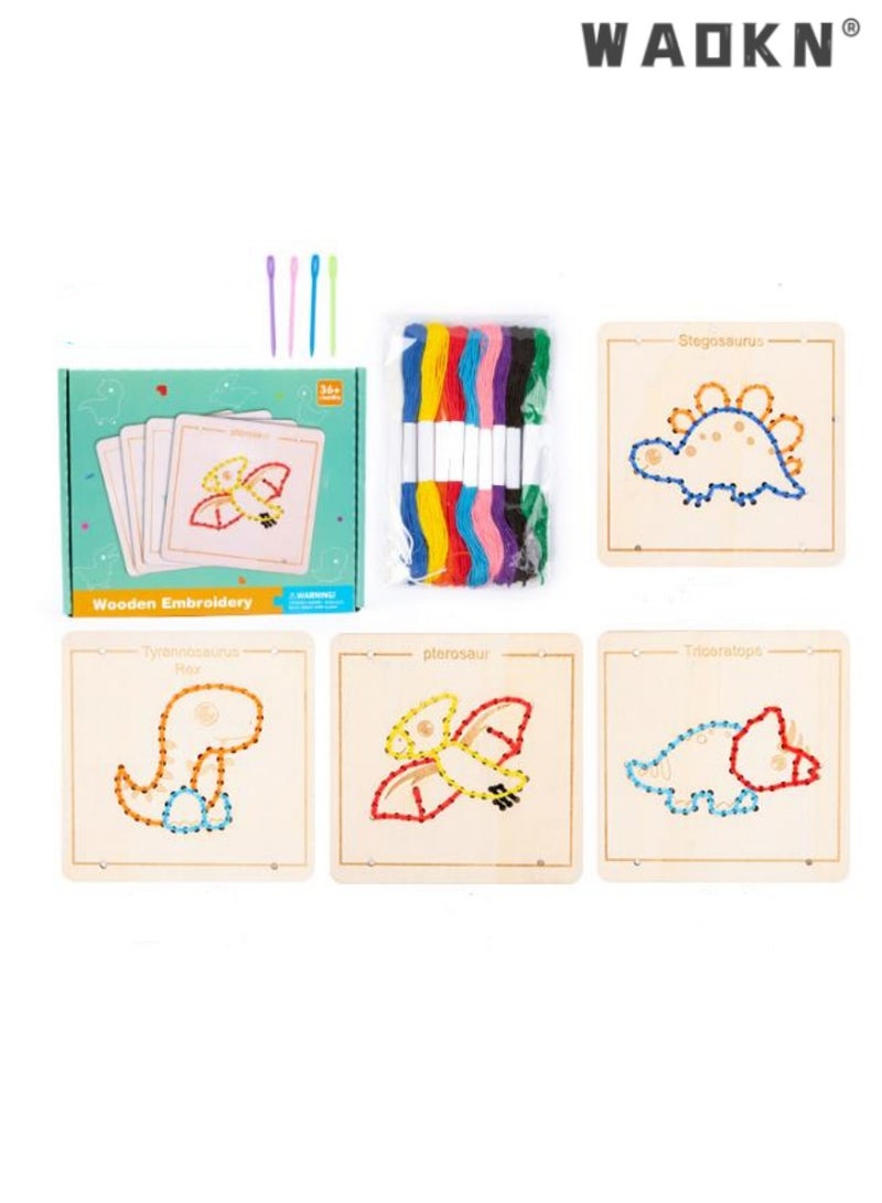 WAOKN Dinosaur Threading Game for Ages 3-6, Early Education Wooden Toy,Wooden Lacing Dinosaur Puzzle Toy, Ideal Gift for Cognitive Development, Enhances Fine Motor Skills and Hand-Eye Coordination  - Image 1