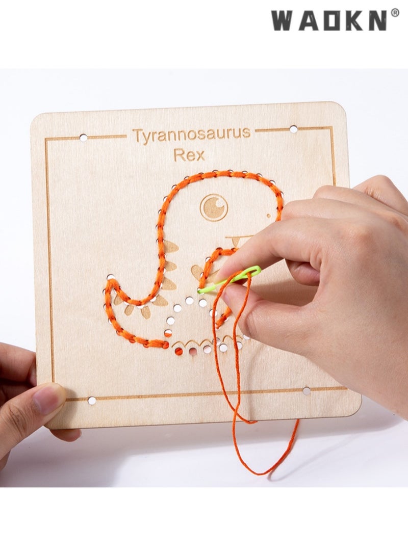 WAOKN Dinosaur Threading Game for Ages 3-6, Early Education Wooden Toy,Wooden Lacing Dinosaur Puzzle Toy, Ideal Gift for Cognitive Development, Enhances Fine Motor Skills and Hand-Eye Coordination  - Image 3