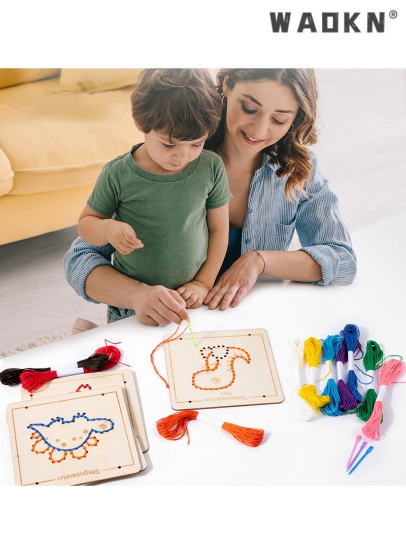 WAOKN Dinosaur Threading Game for Ages 3-6, Early Education Wooden Toy,Wooden Lacing Dinosaur Puzzle Toy, Ideal Gift for Cognitive Development, Enhances Fine Motor Skills and Hand-Eye Coordination  - Image 2