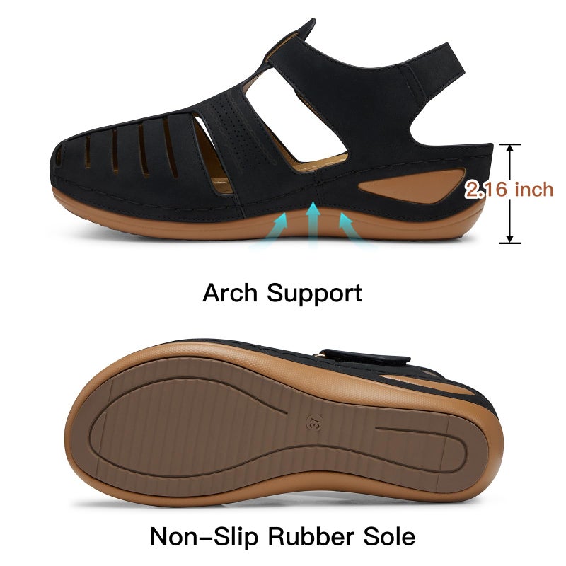 SHIBEVER Wedge Sandals for Women Black Closed Toe Sandals Platform Dressy Summer Orthopedic Wedge Size 9 - Image 5