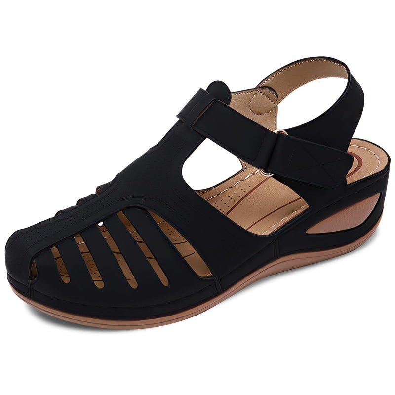 SHIBEVER Wedge Sandals for Women Black Closed Toe Sandals Platform Dressy Summer Orthopedic Wedge Size 9 - Image 1