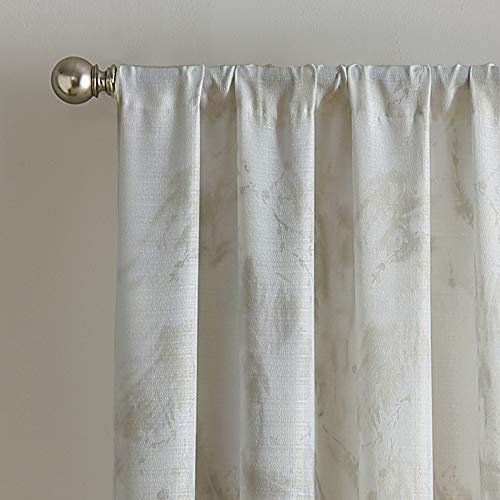 CHF Watercolor Floral Print Single Curtain Panel - Flip Over Rod Pocket Design - 50" x 84", Gold - Image 3
