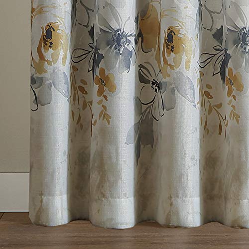 CHF Watercolor Floral Print Single Curtain Panel - Flip Over Rod Pocket Design - 50" x 84", Gold - Image 4