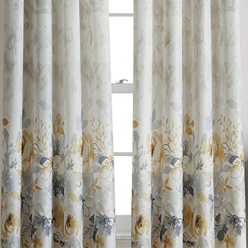 CHF Watercolor Floral Print Single Curtain Panel - Flip Over Rod Pocket Design - 50" x 84", Gold - Image 5