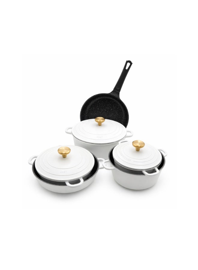 HausRoland 11-Piece Non-Stick Haus Roland  Cookware Set with Lids – Granite Coated Die-Cast Aluminum Casserole Pots & Fry Pan, Heat-Resistant Handles, Induction & Gas Compatible, White - Image 1
