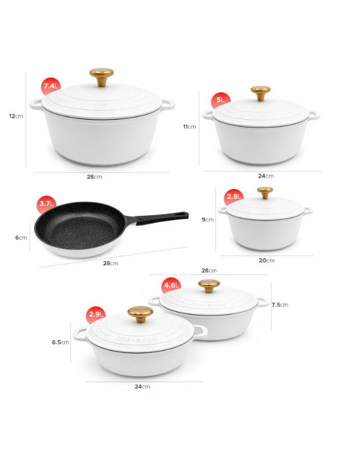 HausRoland 11-Piece Non-Stick Haus Roland  Cookware Set with Lids – Granite Coated Die-Cast Aluminum Casserole Pots & Fry Pan, Heat-Resistant Handles, Induction & Gas Compatible, White - Image 2