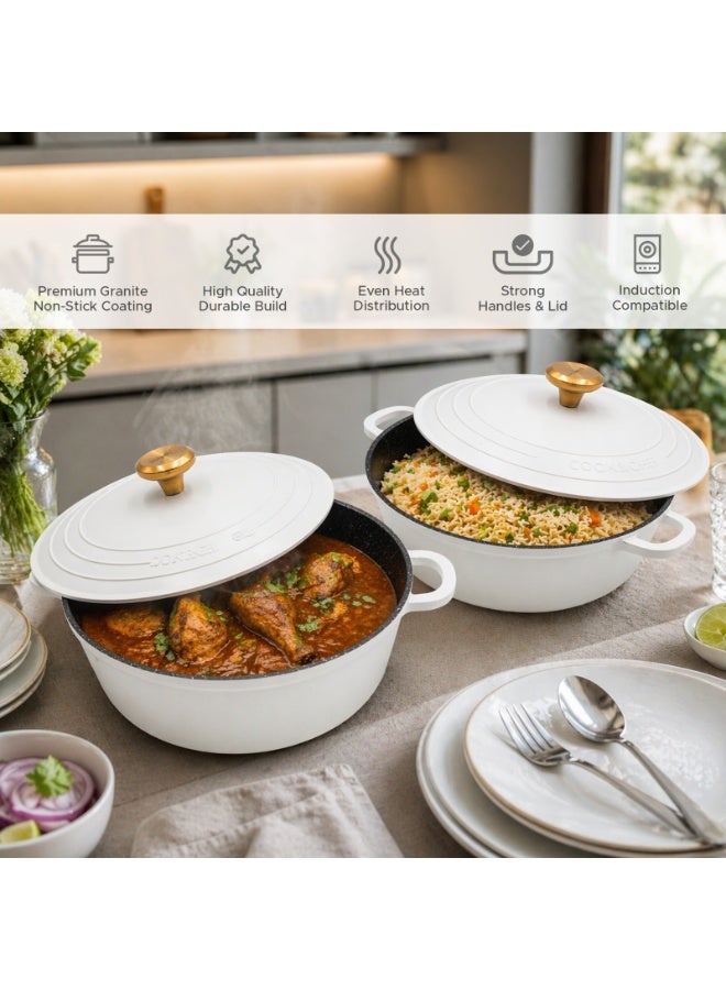 HausRoland 11-Piece Non-Stick Haus Roland  Cookware Set with Lids – Granite Coated Die-Cast Aluminum Casserole Pots & Fry Pan, Heat-Resistant Handles, Induction & Gas Compatible, White - Image 4