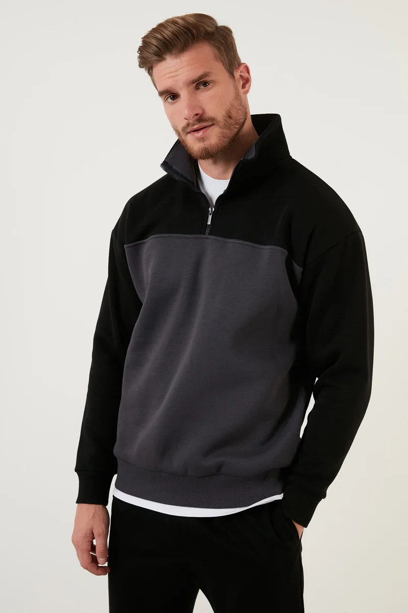 بوراتي Regular Fit Zippered Stand-Up Collar with Furry Soft Raised Winter Sweat Men's Sweat 5905343