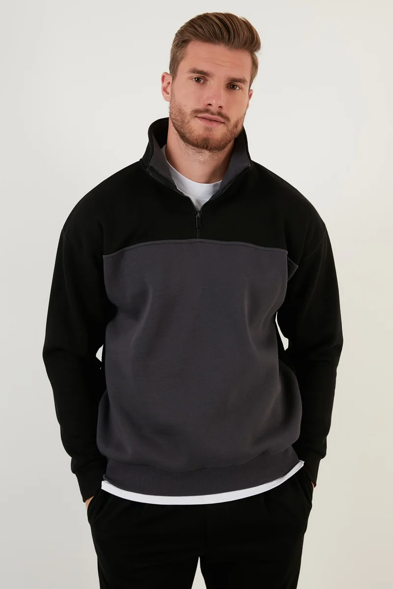 بوراتي Regular Fit Zippered Stand-Up Collar with Furry Soft Raised Winter Sweat Men's Sweat 5905343
